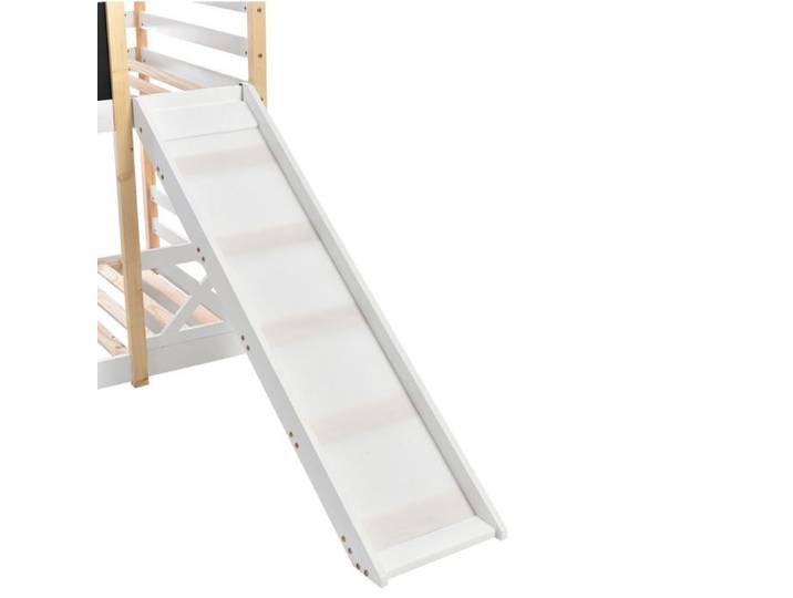 ROVRYN Lit superposé enfant avec toboggan forme maison tableau 110 x 27 cm pin massif blanc
