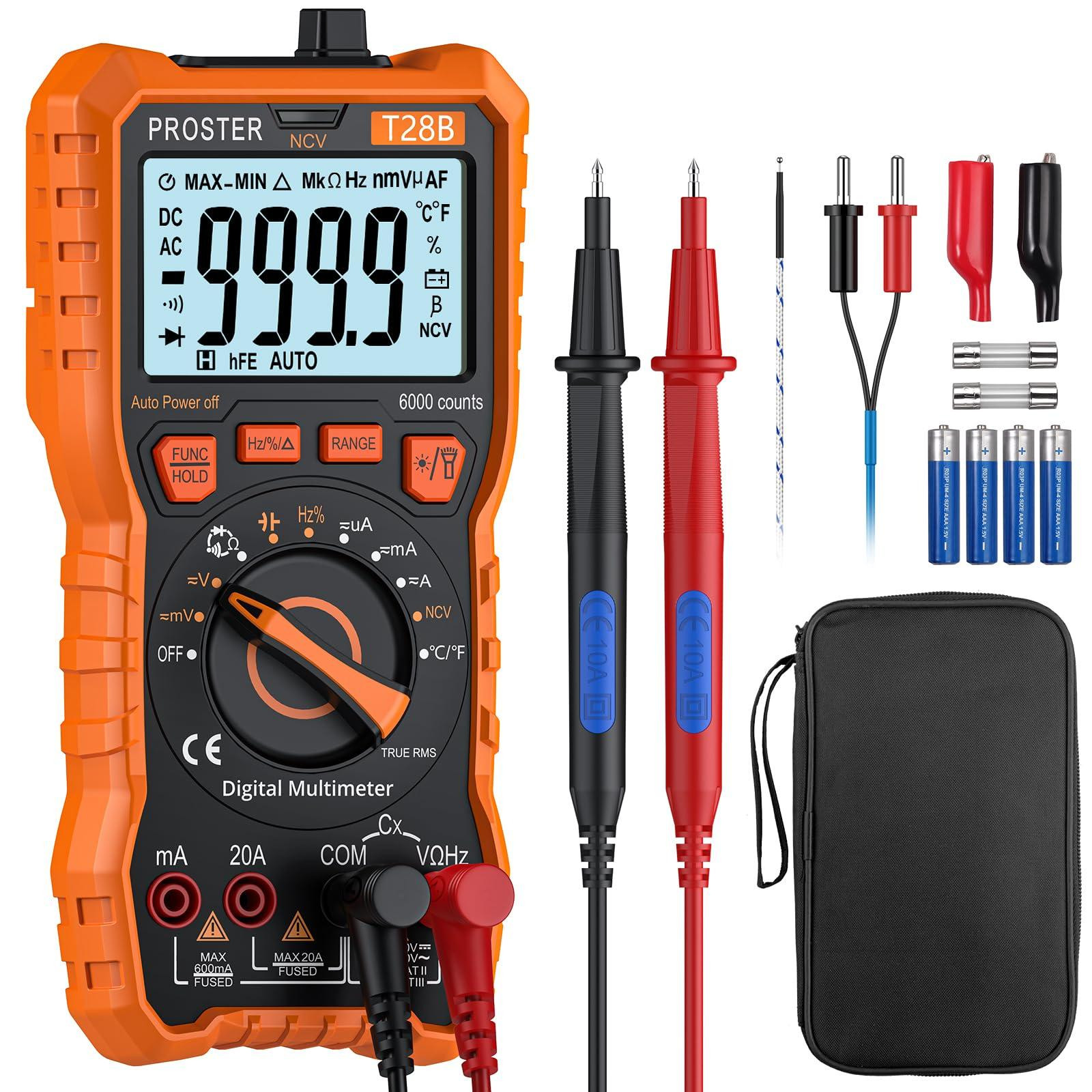 Selius Digitale multimeter 6000 NCV TRMS met krokodillenklemmen voor spanningstest