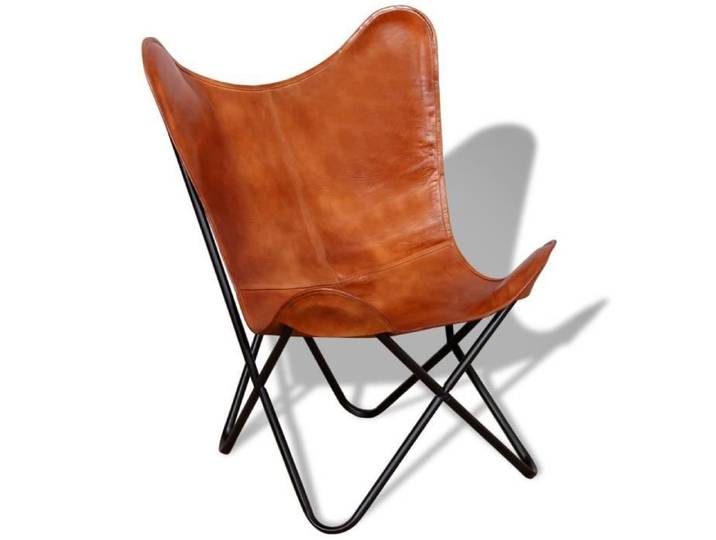 Chaise papillon - P134 - Cuir véritable - Marron - Vintage - Salon