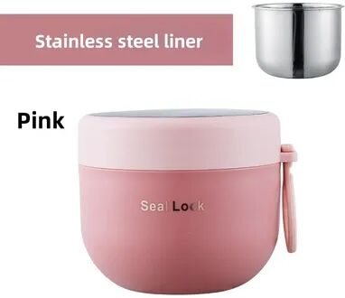 KitchenNation Stainless Steel Soup Noodle Bowl With Lid, Microwave Safe Lunch Box For Student, Office, School, Reusable Food Container pink