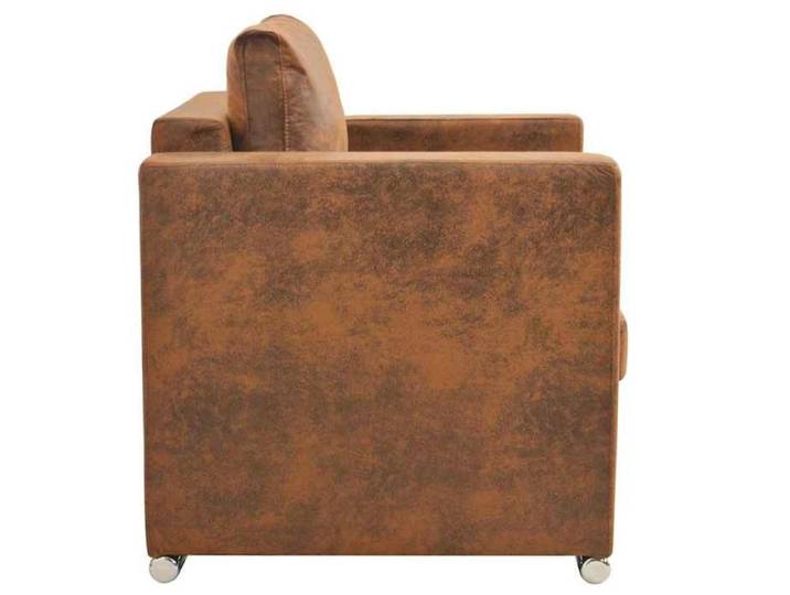 Fauteuil en similicuir suédé - - 82x73x82 cm - Marron - Cadre en bois - Coussins amovibles - Aspect daim vintage