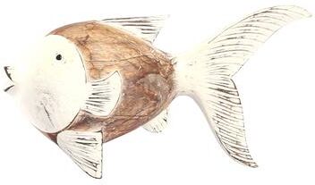 Sagebrook Home Albasia Wood 11-Inch Flounder Fish Figurine in Natural/White - Unique Coastal Charm, Handcrafted Elegance