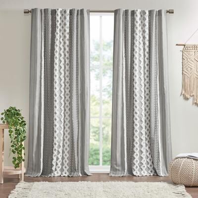 Ink and Ivy INK+IVY Imani 100% Cotton Boho Tufted Chenille Stripe Lined Single Curtain Panel