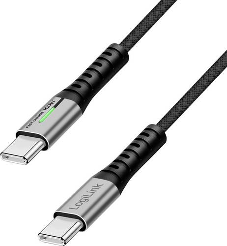 LogiLink USB-C Kabel USB 3.2 Gen2x2 USB-C Stecker 0.30 m Schwarz mit LED, 4K UHD, beidseitig verwendbarer Stecker CU0430