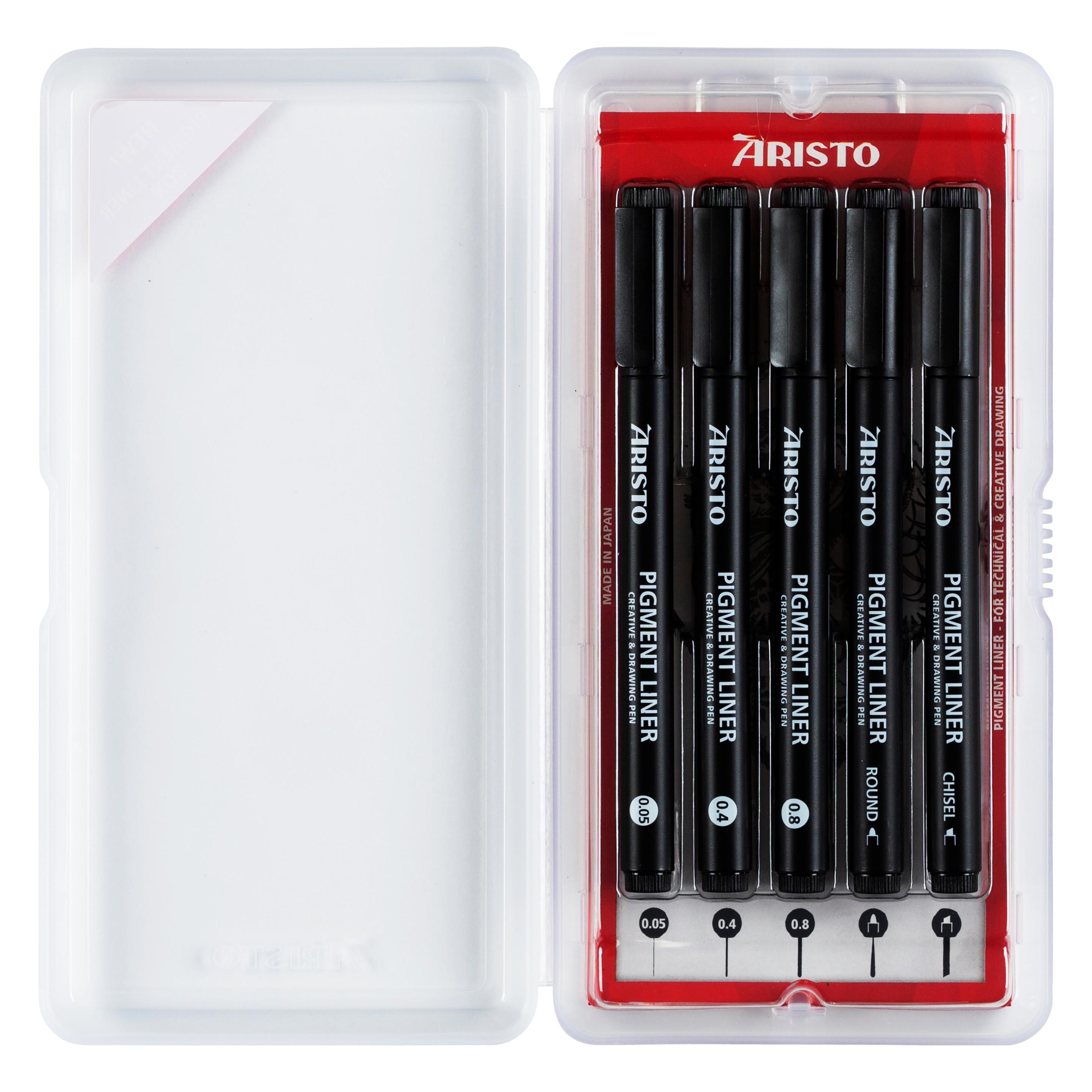 Aristo Pigmentliner Creative 5er-Set, 0.05/0.4/0.8/Rund/Keil, schwarz (5x) (AR23535)