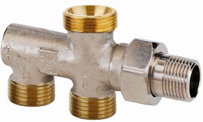 Heimeier Duolux Einrohrverteiler 3802-02.000 DN 15, 50/50, ohne Absperrung, Rotguss vernickelt