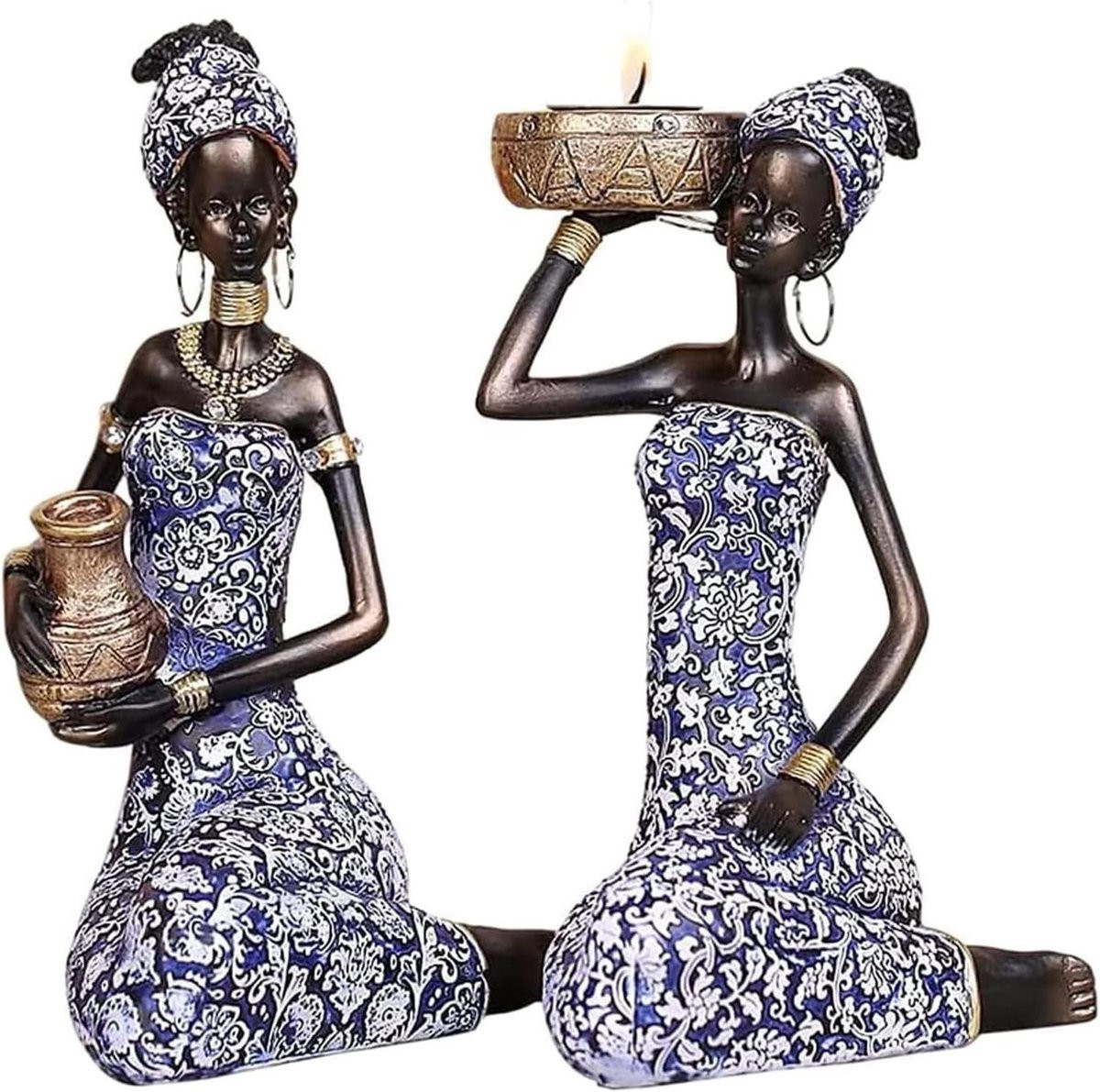 Handgemaakt Afrikaans dame sculptuur - Tribal beeldje voor huisdecoratie - 1 stuk