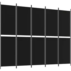 vidaXL 5-tlg. Paravent Schwarz 250x200 cm Stoff