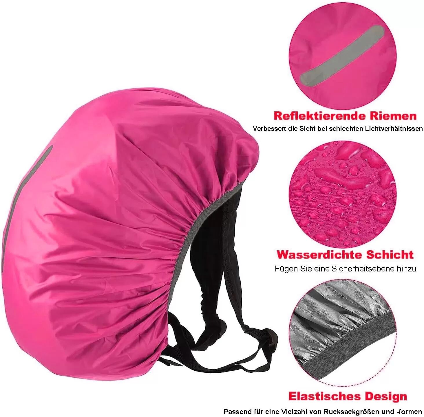INF Reflektierende Regenhülle für Rucksäcke - Leuchtendes Pink XXL
