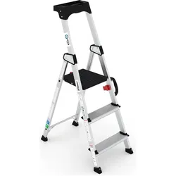 Persum, Leiter + Gerüst, 3-stufige Deluxe-Profi-Aluminiumleiter (Stehleiter, 46.90 cm)