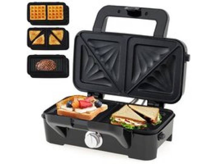 Appareil à Croque-Monsieur 3 en 1 Gril de Contact et Presse Panini 6 Plaques Amovibles Antiadhésives 5 Réglages