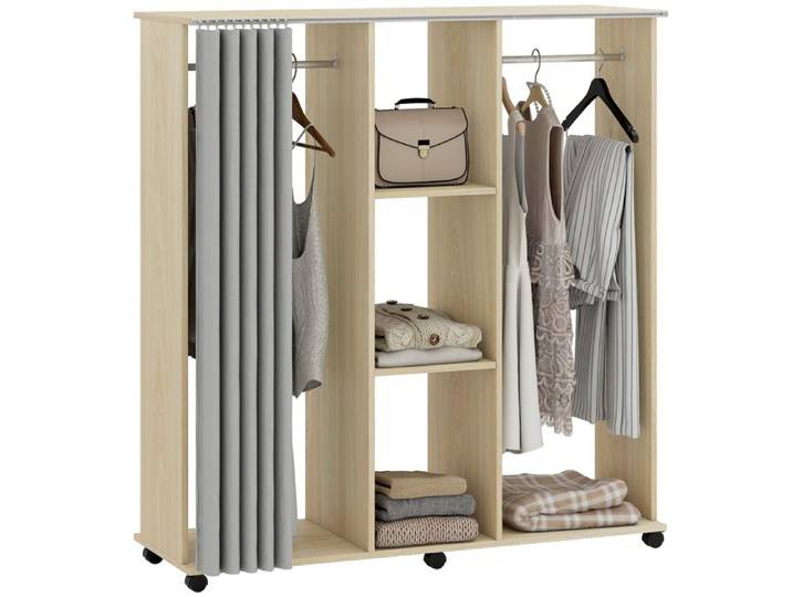 Armoire penderie mobile - HOMCOM - meuble de rangement 6 roulettes dressing chambre - bois - 120L x 40l x 128H cm - naturel