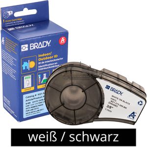 Brady Schriftband M21-375-595-BK-WT, 9,53mm, Länge 6,4m, weiß auf schwarz, Vinyl