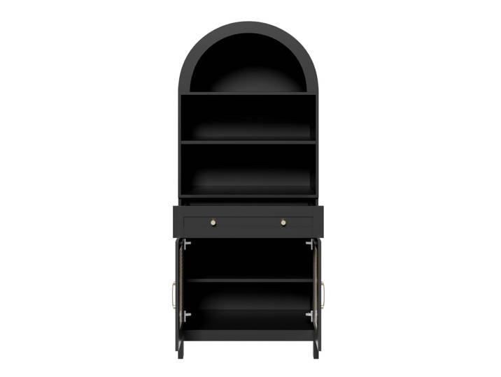 Vitrine noire avec panneaux de particules et finition aspect bois