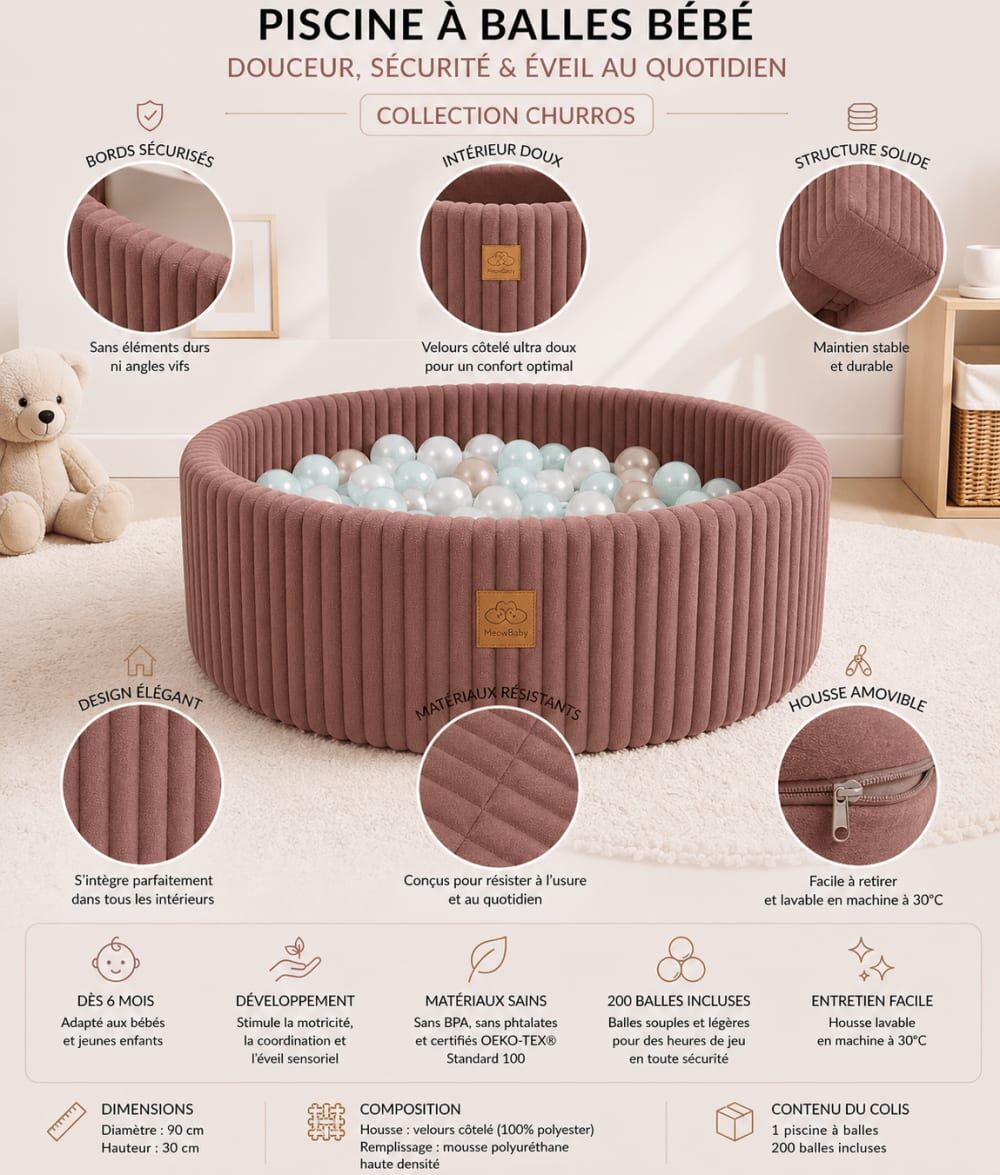 MeowBaby Piscine à balles bébé sans balles Rose 90x30x90cm