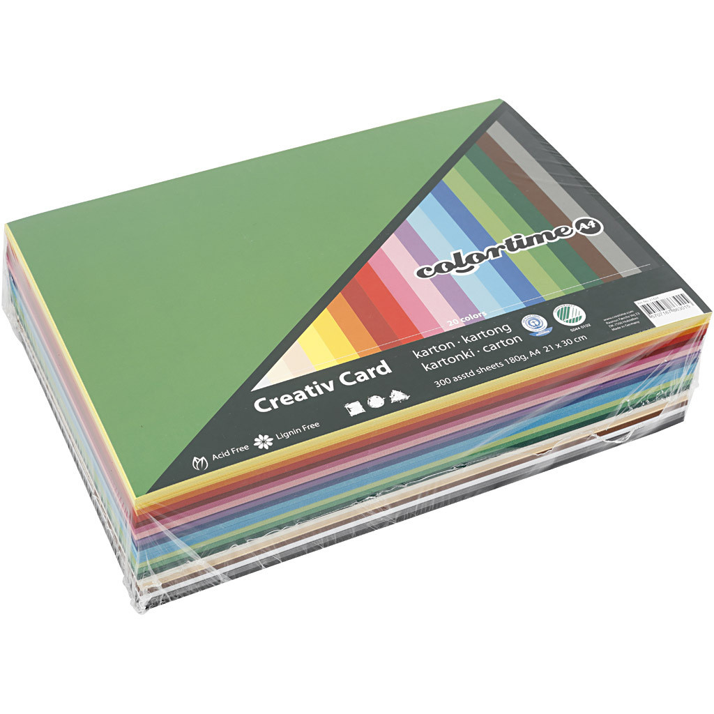 Creativ Company Colortime Craft karton, gesorteerde kleuren, 300 vellen, 21 x 30 cm