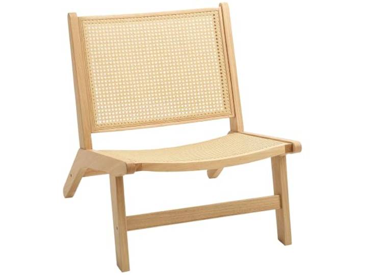 HOMCOM Sessel Relaxsessel ohne Armlehne mit Rattan-Rückenlehne Naturholz Stuhl, Holzrahmen, Lesesessel, für Wohnzimmer Schlafzimmer