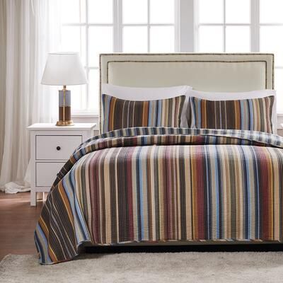 Greenland Home Fashions Durango 100% Cotton Reversible Stripes Quilt Set