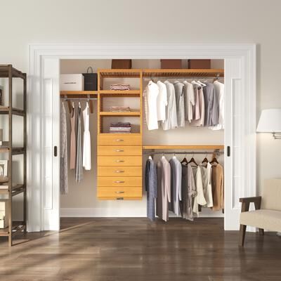 John Louis Home Solid Wood Walk-In Closet System with 6-Drawers Honey Maple