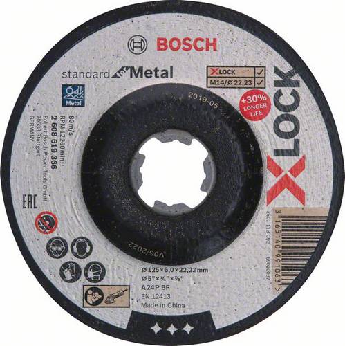 Bosch Accessories 2608619366 X-LOCK Schruppscheibe gekröpft Durchmesser 125mm Bohrungs-Ø 22.23mm Metall, Stahl, Eisen