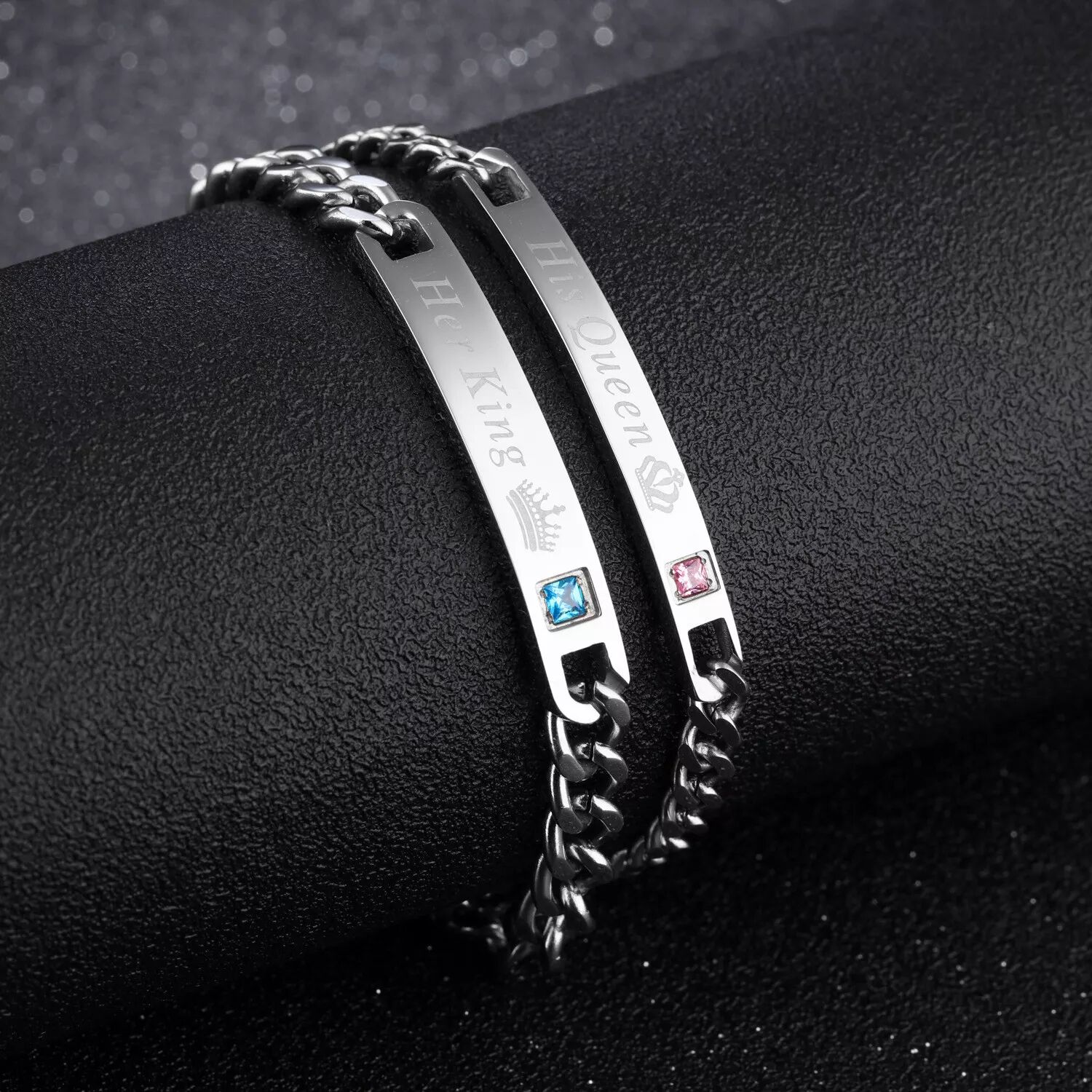 INF Liebesarmband Paarschmuck "His Queen" / "Her King" Titanstahl Silber 2-tlg