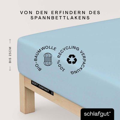 Spannbettlaken SCHLAFGUT "Soft Contact", blau (blau light), L:200cm, Feinbiber, Obermaterial: 100% Baumwolle, Bettlaken, Spannbettlaken, 100% Bio Baumwolle