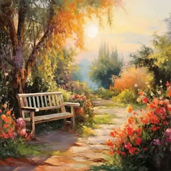 EUROART Wandbild 55 x cm Beautiful Garden II Holz Bunt