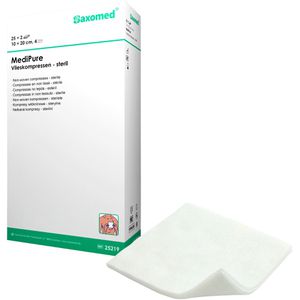 Saxomed Vlieskompressen MediPure, 4-lagig, steril, saugfähig, nicht haftend, 10 x 20 cm, 50 Stück