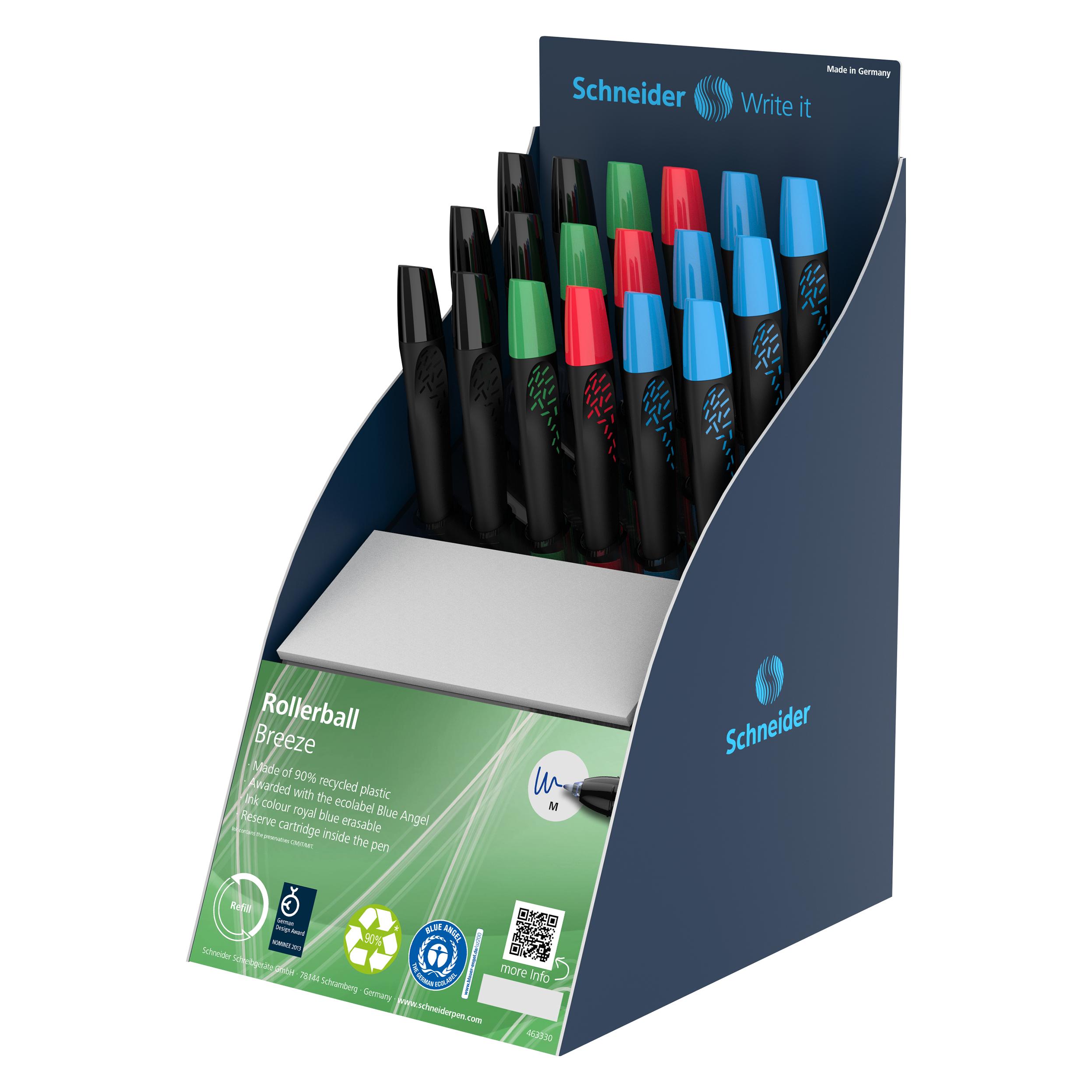 Schneider Tintenroller Breeze Blauer Engel Display 18 Stück GB sortiert (306782)