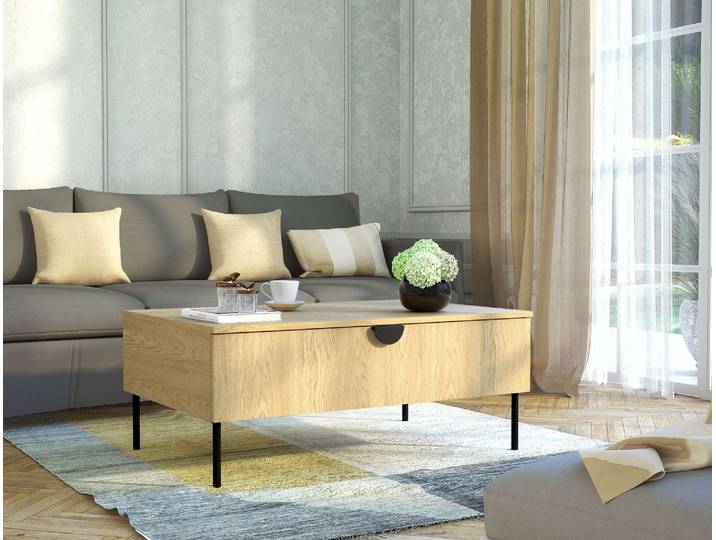 Couchtisch HOME AFFAIRE BELLOT Kaffeetisch mit viel Stauraum, 100x66cm, modernes Design , natur, B:100cm H:41,6cm T:66cm, Tische, Couchtisch, Beistelltisch mit zusätzlichen Aufbewahrungsschränken, goldene Akzente