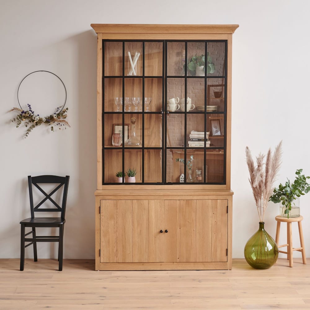 Hellin Buffet vaisselier industriel en bois et métal 4 portes Marron 147x237x50cm