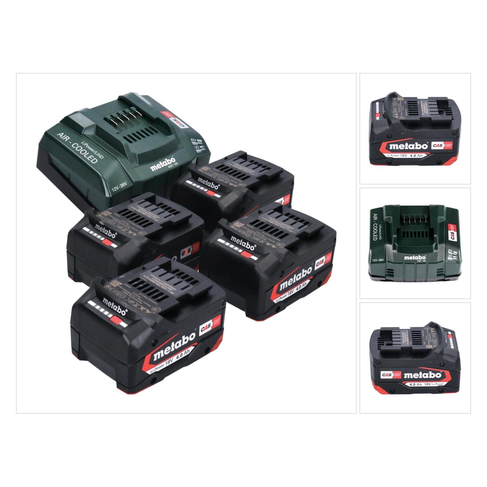 Metabo Basis Set 4x Li-Power Akkupack 18 V 4,0 Ah CAS Li-Ion Akku ( 4x 625027000 ) + ASC 145 Schnell (18 V) (625027000)