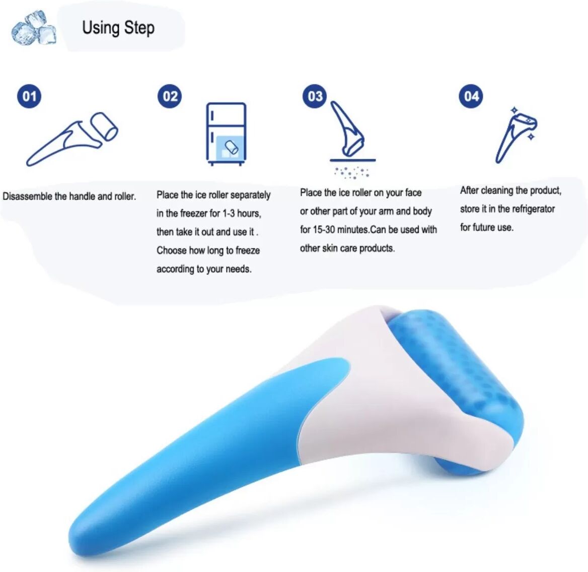INF Rouleau glacé de massage facial – rouleau cryo rafraîchissant ABS pour visage et corps, rouleau à micro-aiguilles inclus Bleu
