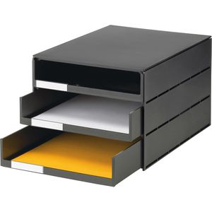 Styro Styro Schubladenbox 14-8051.90,  val Pro, A4, 3 Fächer, Kunststoff, offen, schwarz