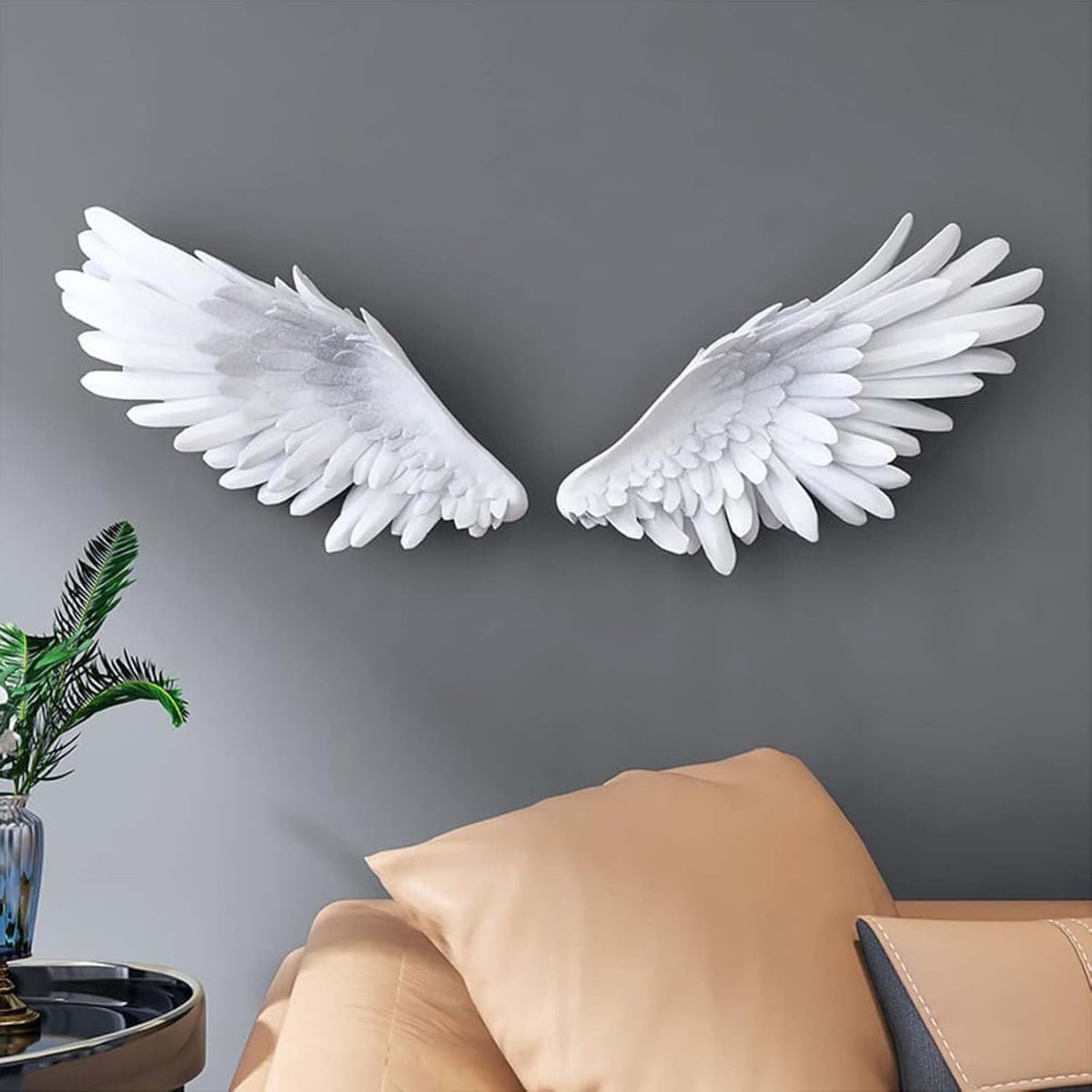 Wanddecoratie Engelenvleugels Sculptuur Paar - Wit Goud - 66 x 24 cm