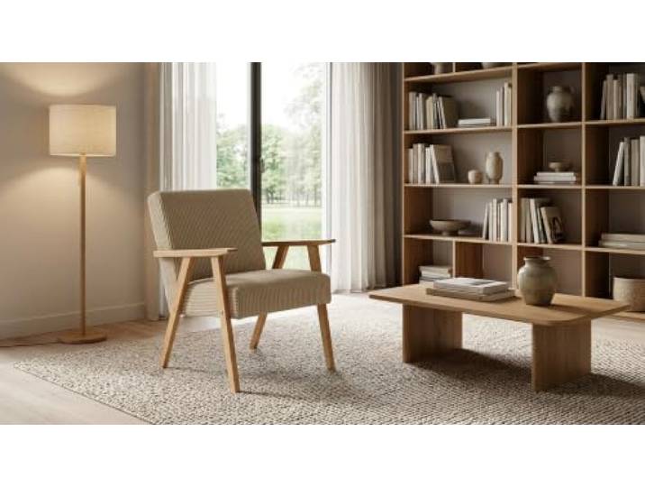 Family Meble Sessel Soler Apollo – Retro-Sessel im Vintage-Stil mit Stoff-Bezug – Beige · 3