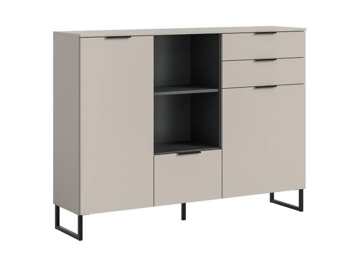 Inn.Furn Highboard Kaschmir, Schwarz 150 x 112 cm, Kommode mit Soft-Close, Metall, Nachbildung, 3 Fächer, 150x150x37 cm, Kleinmöbel, Kommoden, Highboards