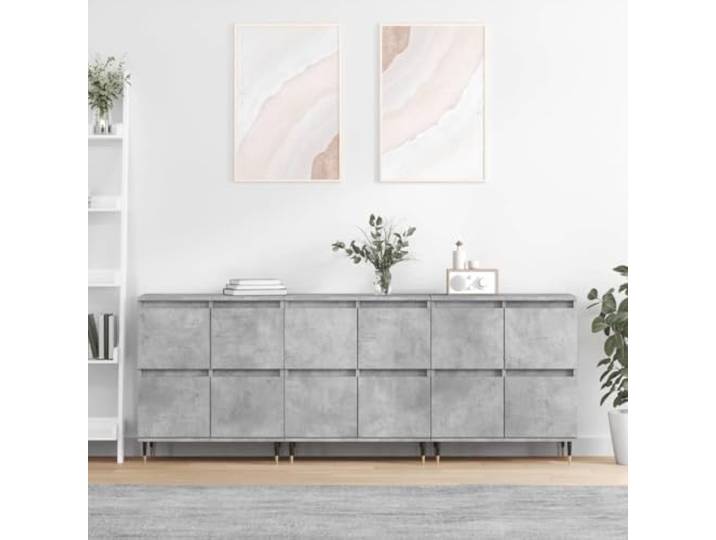 HEFZGDB Klassische Sideboards mit Stauraum und Zeitlose Sideboards für Zuhause: 3 STK. Betongrau Holzwerkstoff mit glatter Oberfläche für Wohnraumgestaltung und Aufbewahrung