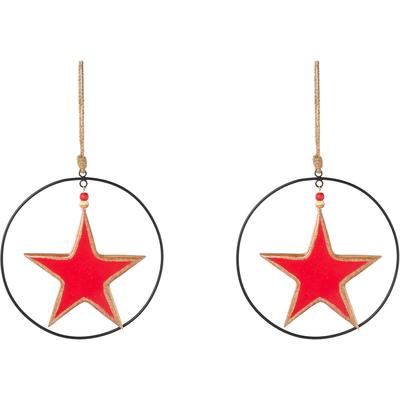 Dekostern CREATIV DECO "Weihnachtsstern, Weihnachtsdeko rot", rot, T:1cm Ø:25cm, Holzwerkstoff, Dekosterne, mit Enamel-Lackierung und Metallring, Durchmesser Stern 20 cm