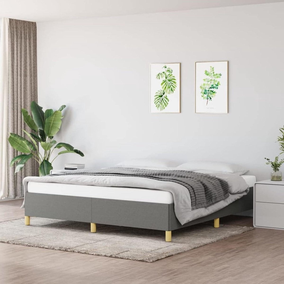 Gestoffeerd Boxspringbed Frame in Donkergrijs - 180 x 200 cm