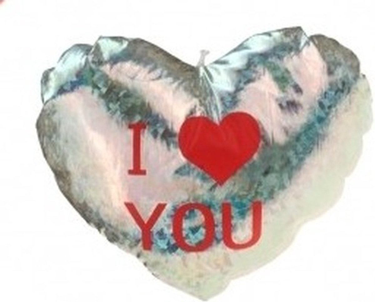 Krüger & Gregoriades Sierkussen Hart I Love You - Zilver - Pluche