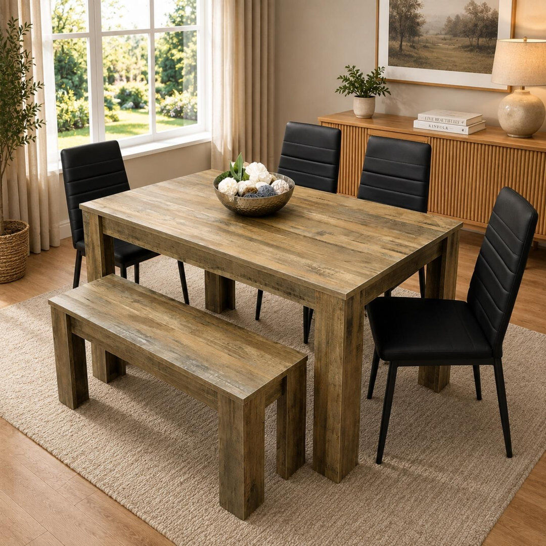 17 Stories Riott 6 -Person Dining Set Black 6