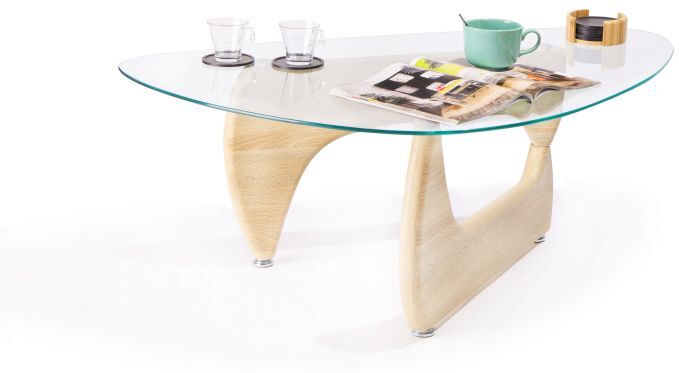 duehome Mesa de centro con sobre de cristal 110 cm Leyna - Cristal transparente - Madera clara