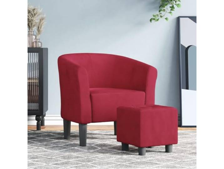 NLQMSU Cabrio-Sessel aus Velours, Bordeauxrot, mit Fußstütze für Wohnzimmer Kompaktes Design, robustes Kiefernholz, gepolsterter Komfort, vielseitig einsetzbar, belastbar bis 110 kg