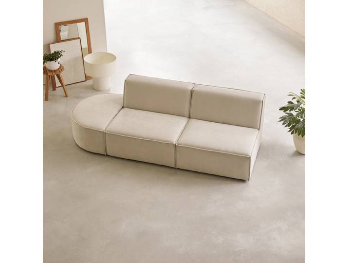 Modul-Sitzbank mit beigefarbenem Stoffbezug und abgerundet, 2-Sitzer Dario - Beige - Fabric