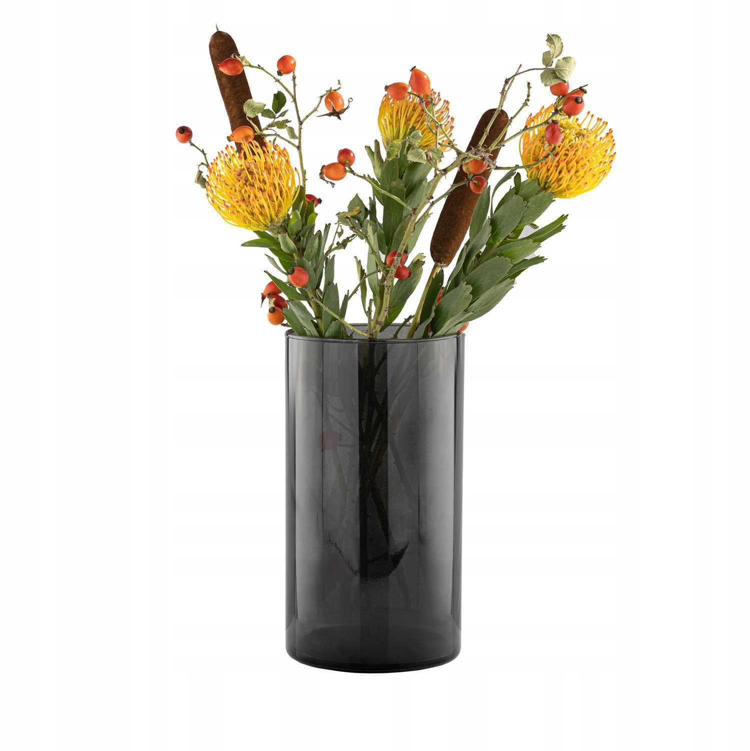 Trend for Home Glazen Vaas Zwart Transparant Cilinder Hoogte: 29 cm