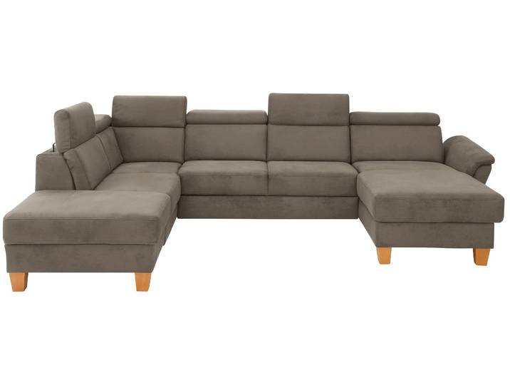 Wohnlandschaft, 322x217 cm, Polyester, Braun, Kopfteilverstellung & Bettfunktion, Klassisch, Home-affaire