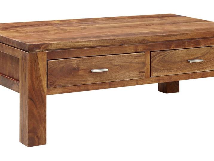 MASSIVMOEBEL24 Table basse 110x60 Acacia laqué Golden honey SHAMAN #70