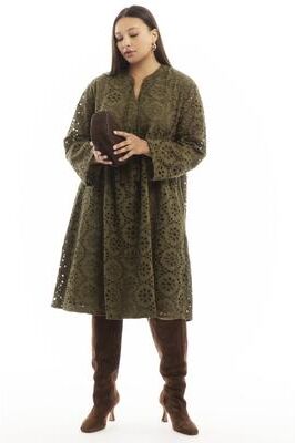 Plus Size Women's Eyelet Midi Shirtdress by June & Vie in Dark Olive Green (Size 14/16)