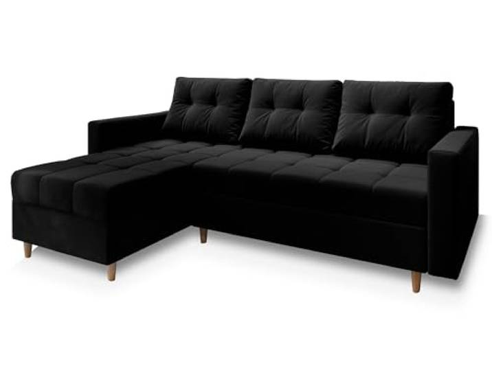 Masseno Ecksofa Milo L mit Schlaffunktion L-Form, Sofa mit Bettkasten, Wohnzimmersofa, Couch, Soffa, Bettsofa, Couchgarnitur- Schwarz, Kronos 07